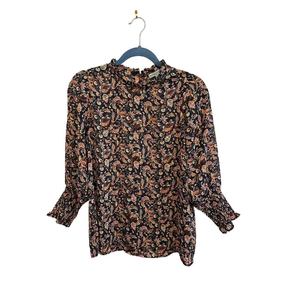 Maison d'Amelie Fall Floral Lightweight High Neck Women's Blouse Top XS